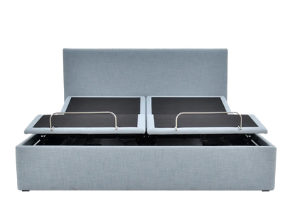 An image highlighting the adjustable features and storage space of the ErgoBox adjustable bed, showcasing its versatility and functionality for personalized comfort and organization.
