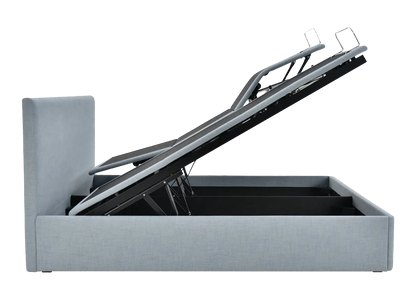 An image highlighting the adjustable features and storage space of the ErgoBox adjustable bed, showcasing its versatility and functionality for personalized comfort and organization.